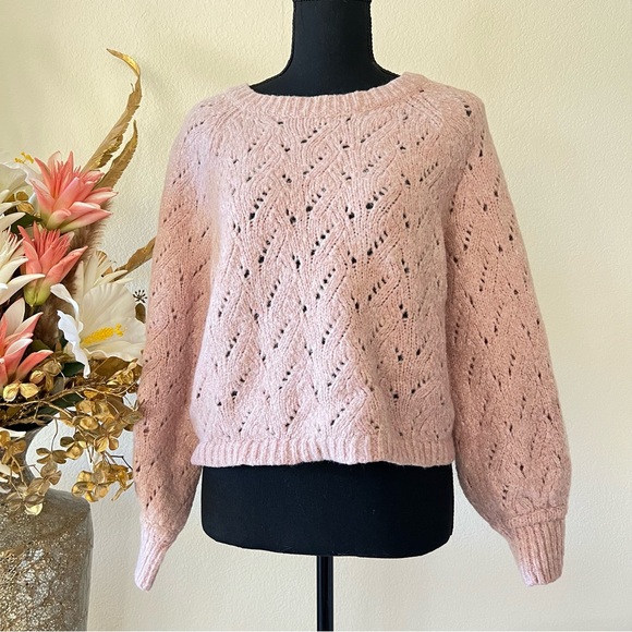 J. Crew Sweaters - J. Crew Pointelle Crewneck Open Knit Pink Wool Sweater